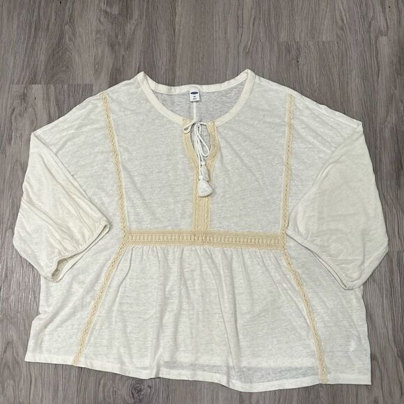 Old Navy Cream Linen Blend Peasant Blouse - Picture 1 of 4